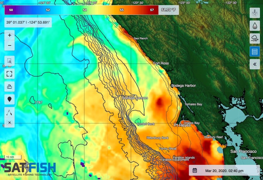 SatFish Northern California Sea Surface Temperature (SST) Offshore Fishing Map