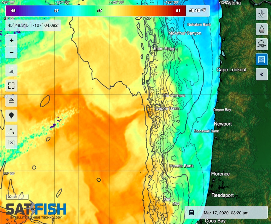 SatFish Oregon Sea Surface Temperature (SST) offshore fishing map