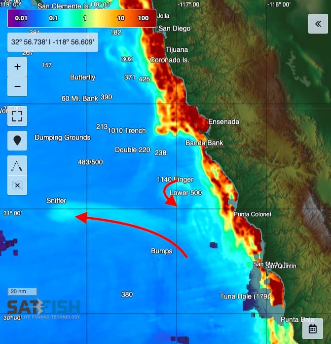 Chlorophyll jets and filaments Baja coast