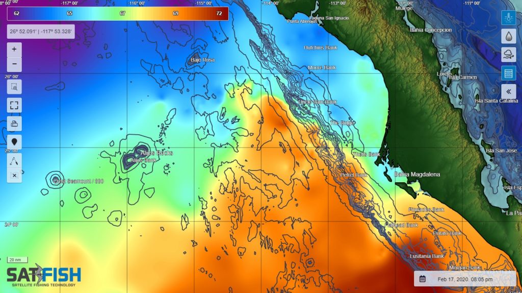 SatFish Magdalena Bay Cloud-Free sea surface temperature (SST) fishing map