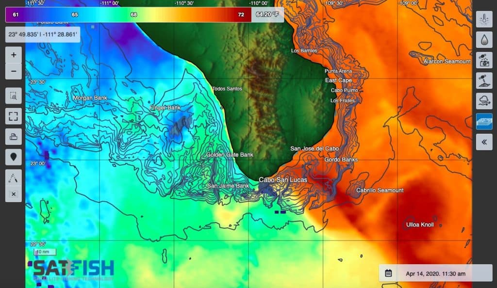 SatFish Cabo San Lucas sea surface temperature (sst) fishing map