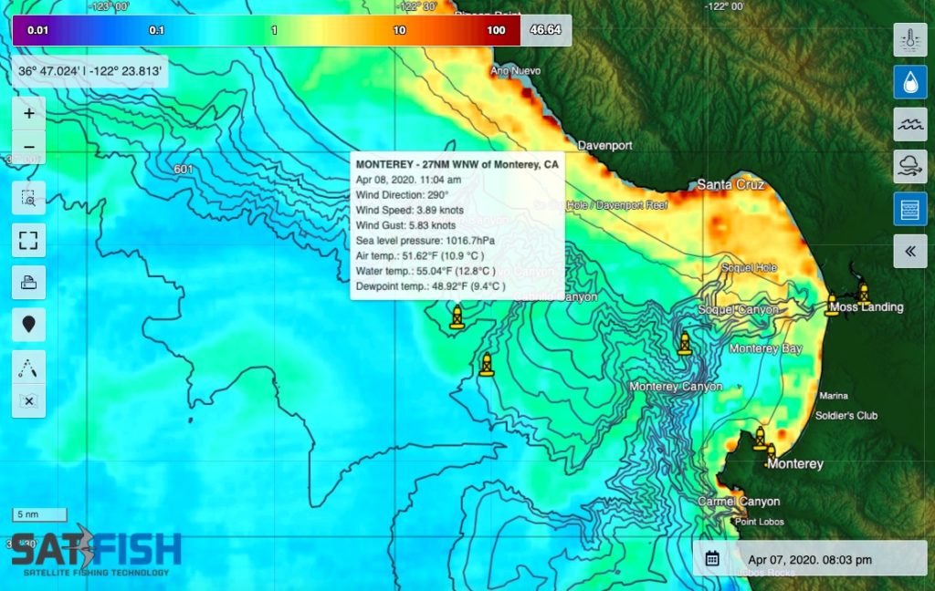 SatFish California Central Coast Chlorophyll Concentration Fishing Map