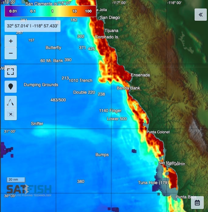 SatFish Northern Baja California Chlorophyll fishing map