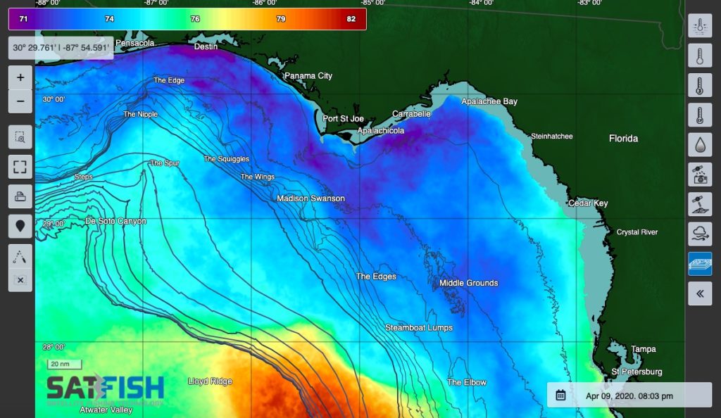 SatFish Destin Fishing Maps showing Sea Surface Temperature (SST)