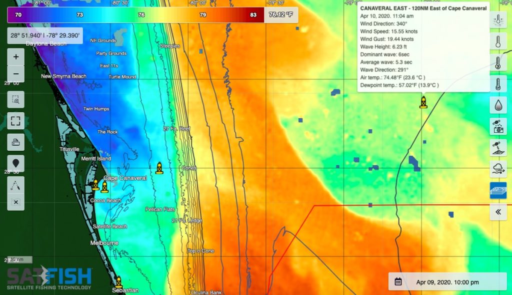 SatFish East Central Florida Sea Surface Temperature (SST) Fishing Map