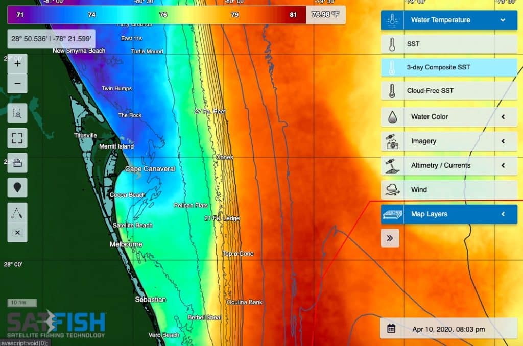 SatFish Fishing Maps Layers Menu