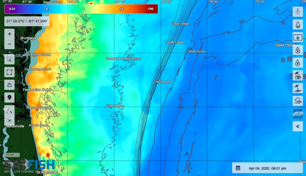 SatFish Jacksonville Fishing Map Chlorophyll concentration chart