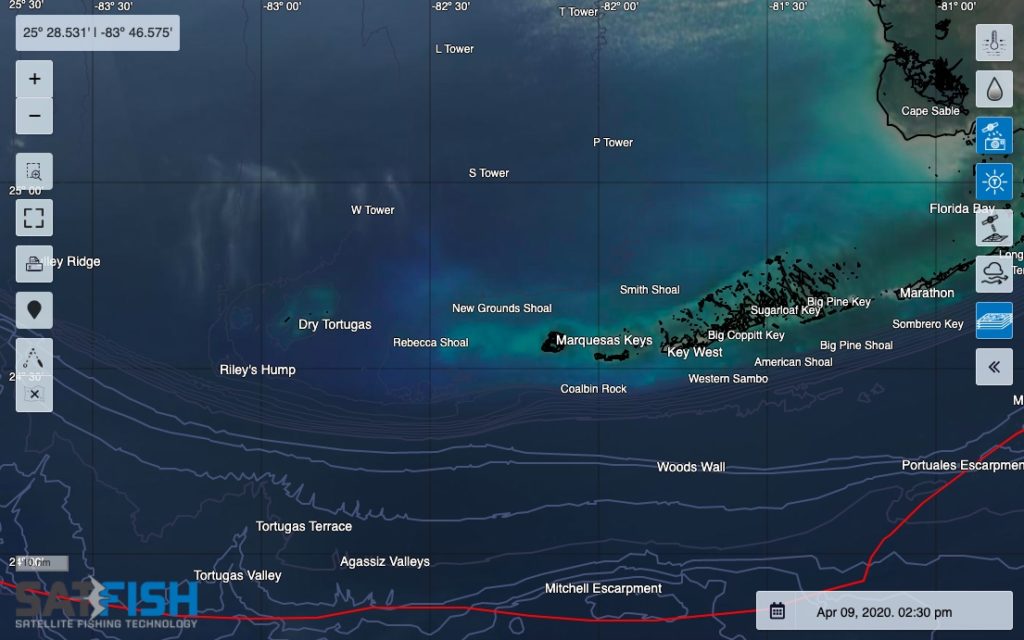 SatFish Florida Keys Fishing Map showing True Color satellite imagery