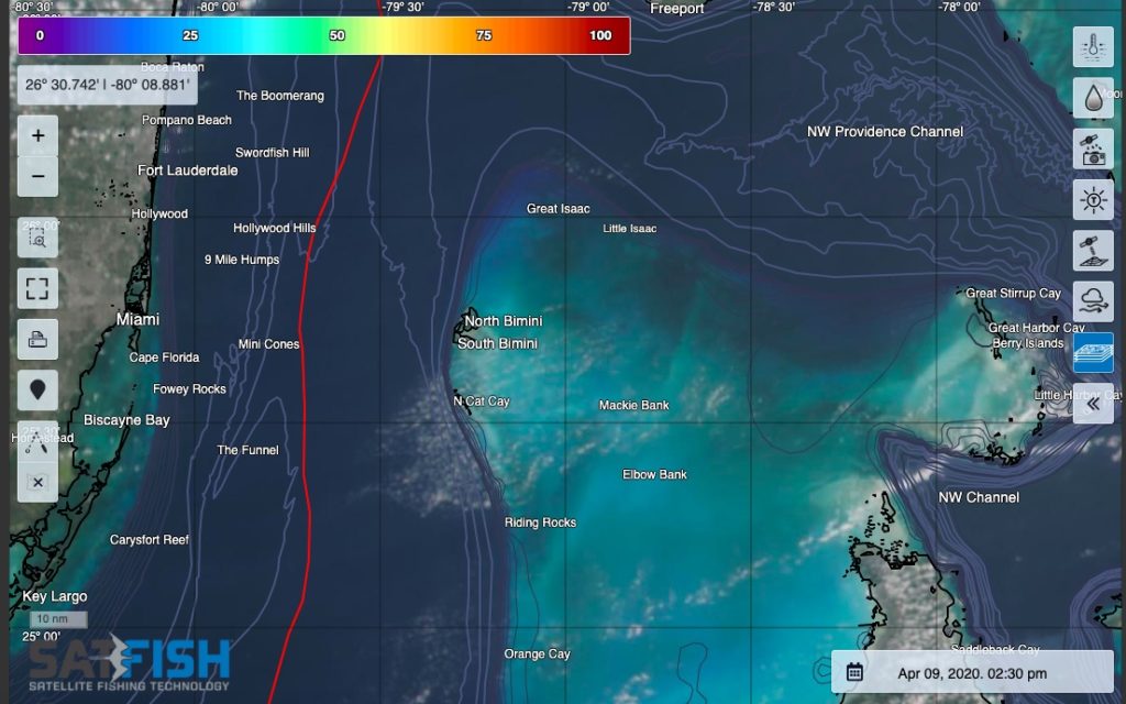 SatFish Miami Fishing Map showing True color satellite imagery