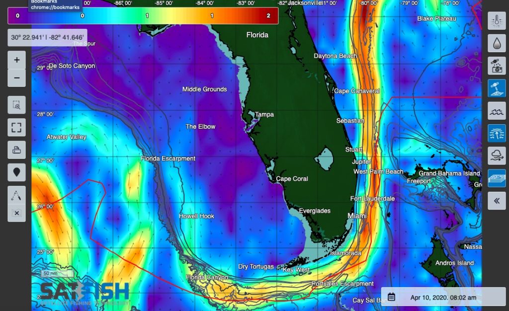 SatFish Florida ocean currents fishing map of the Gulf Stream