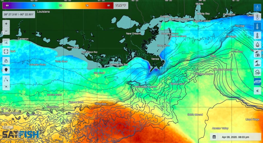 SatFish Louisiana Offshore Fishing Maps Sea Surface Temperature