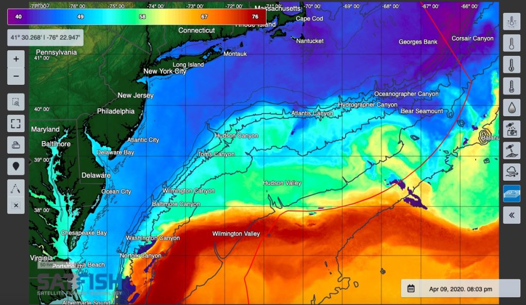 SatFish Northeast Canyons Offshore Fishing Maps Sea Surface Temperature (SST)