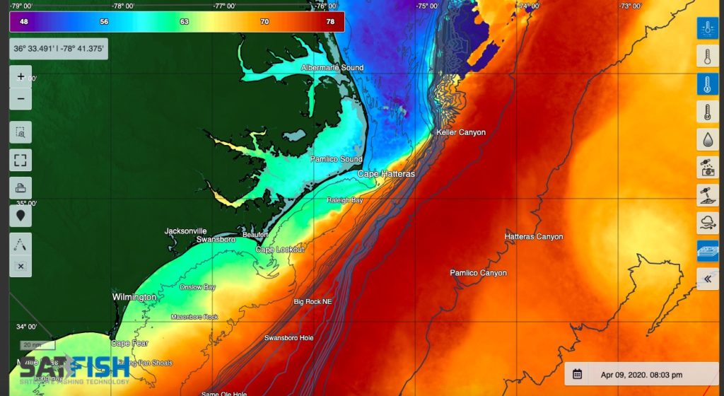 SatFish North Carolina Sea Surface Temperature (SST) Offshore Fishing Map