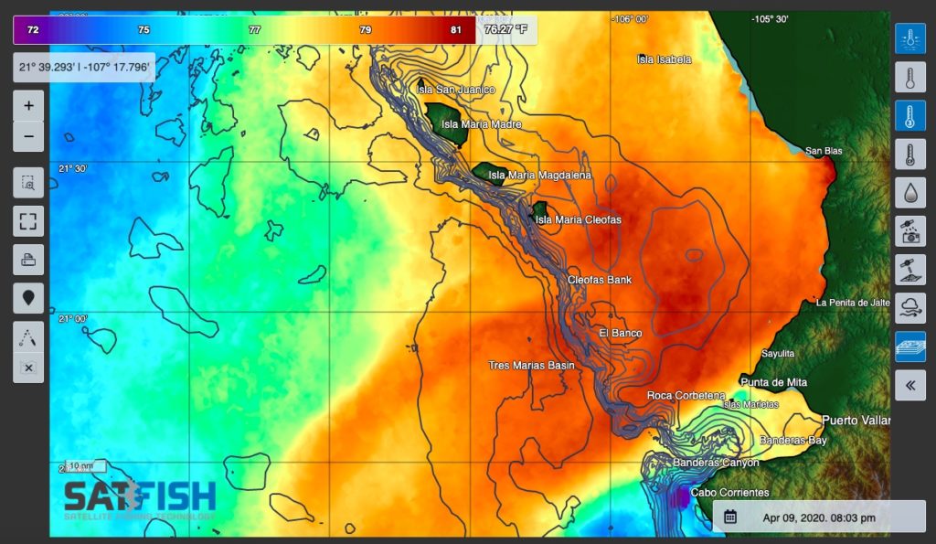 SatFish Puerto Vallarta Offshore Fishing Map Sea Surface Temperature (SST)