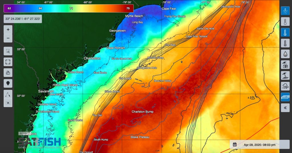 SatFish South Carolina and Georgia Offshore Fishing Maps Sea Surface Temperature (SST)