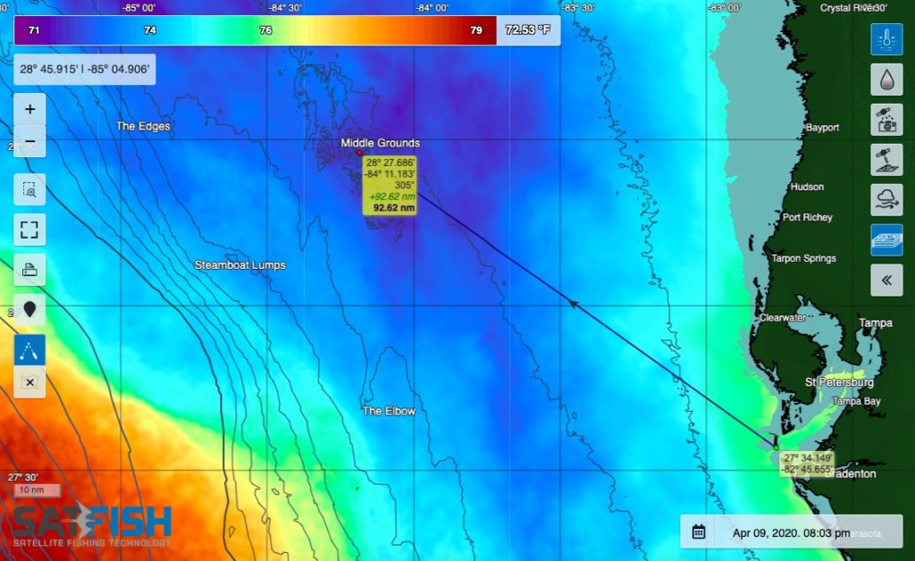 SatFish Florida Middle Grounds and Tampa Sea Surface Temperature (SST) Fishing Maps