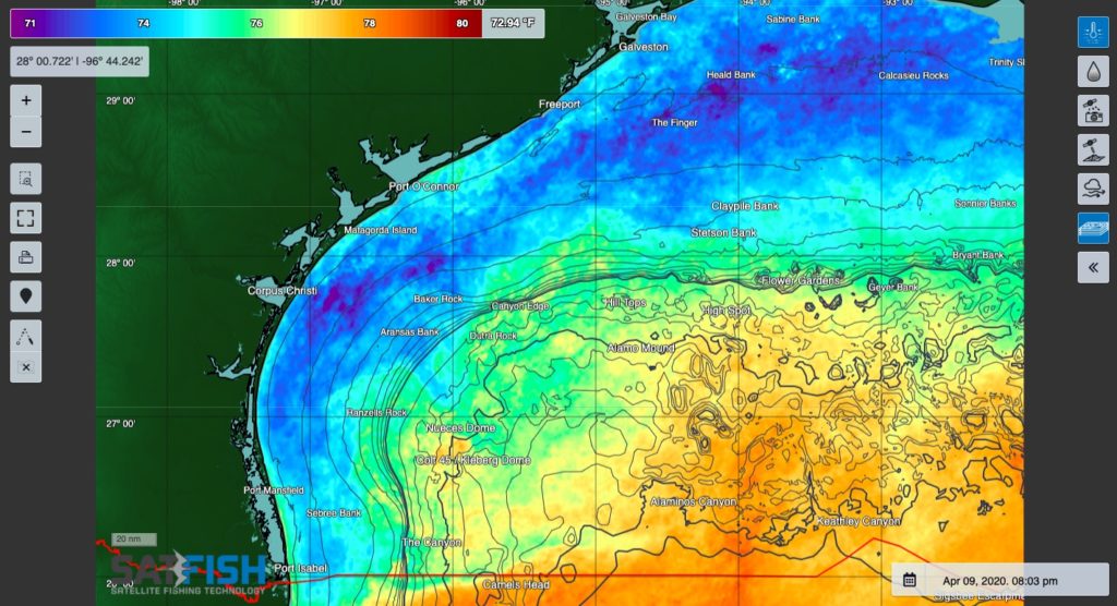 SatFish Texas Offshore Fishing Maps Sea Surface Temperature (SST)