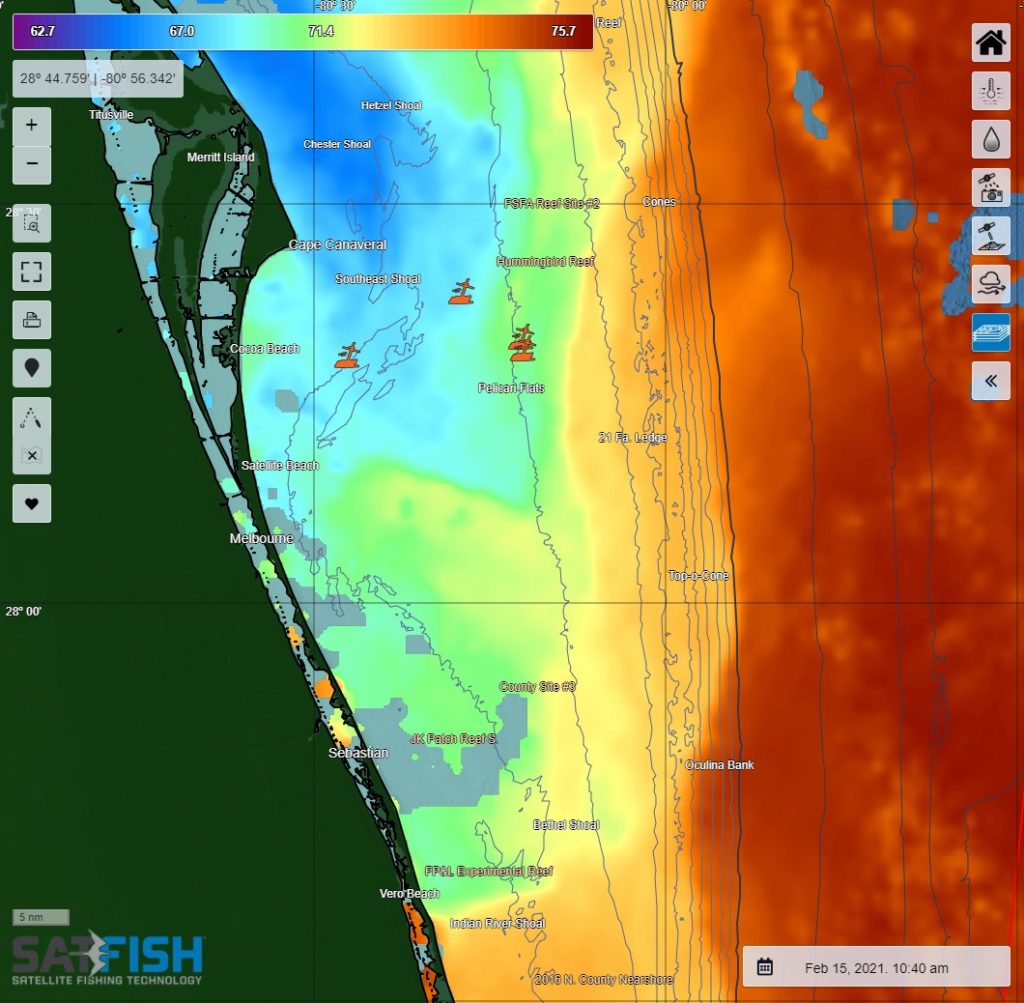 SatFish sea surface temperature (SST) for eastern central Florida for cobia