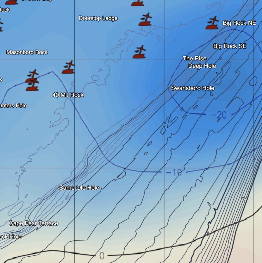 SatFish map of altimetry off North Carolina.