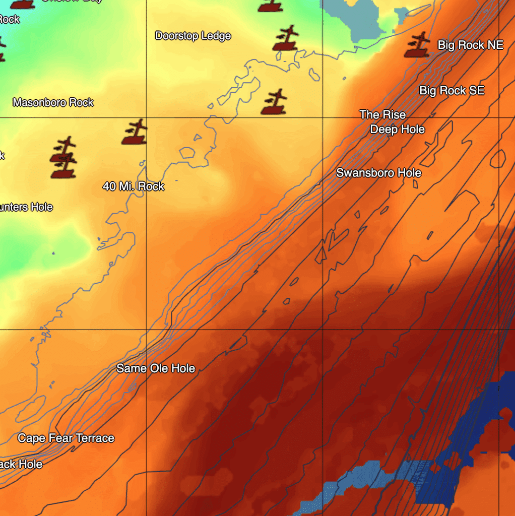 SatFish map of SST off North Carolina.