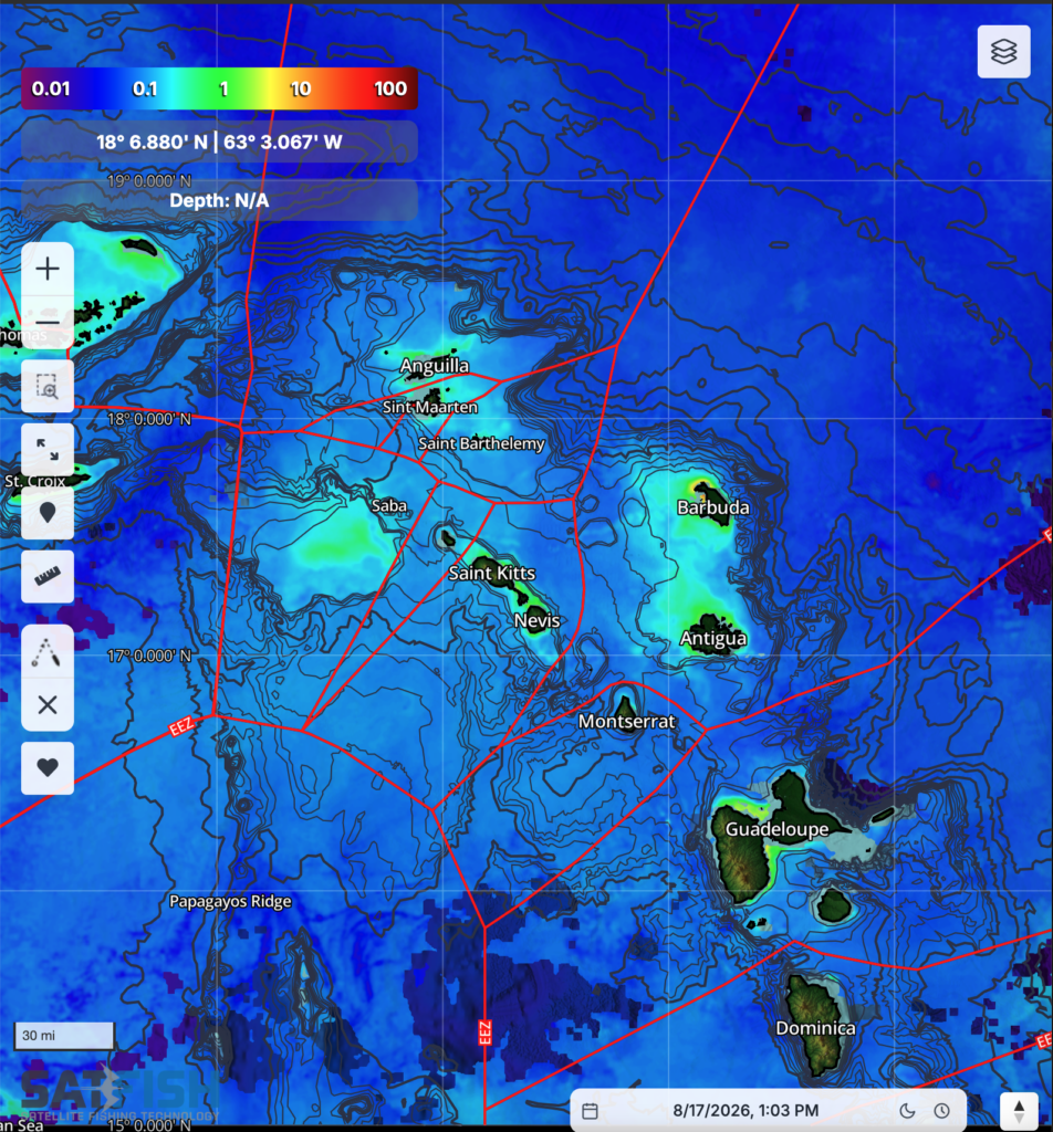SatFish's Leeward Islands Offshore Fishing map.