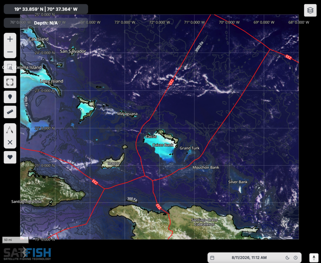 SatFish's Turks and Caicos/Southern Bahamas offshore fishing maps.