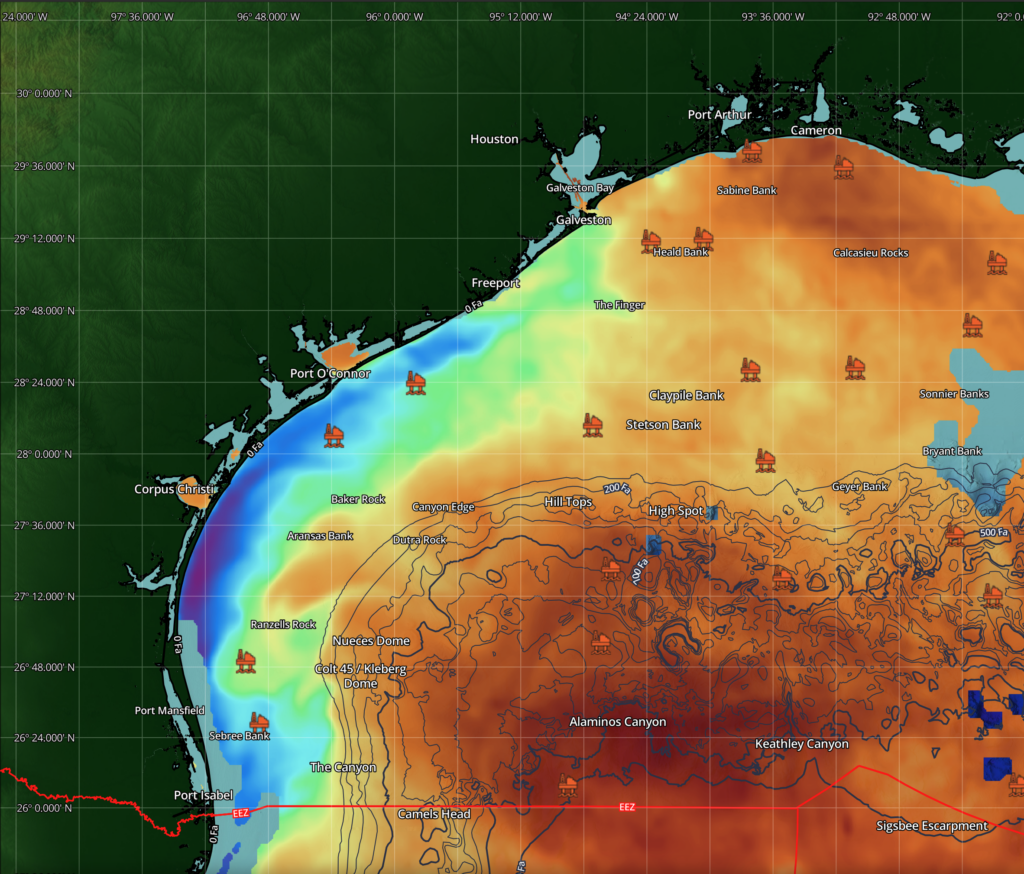SatFish louisiana offshore fishing map with SST data